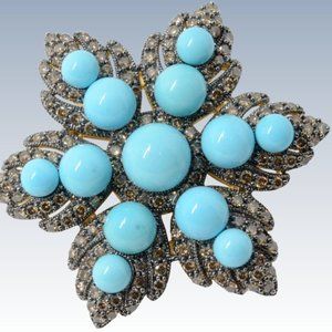 Levian / 32 CT Diamond & Turquoise Brooch Necklace